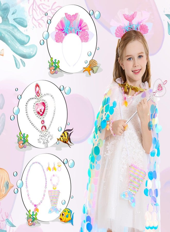 LIMIROLER Princess Dress Up Toys Princess Dress Up Clothes Rainbow Mermaid Cape Kit 9 Pcs Gift Set for Little Girls 3-8 Years Old, Great Gift Set for Birthday Christmas Halloween (Rainbow Pink) - Image 4